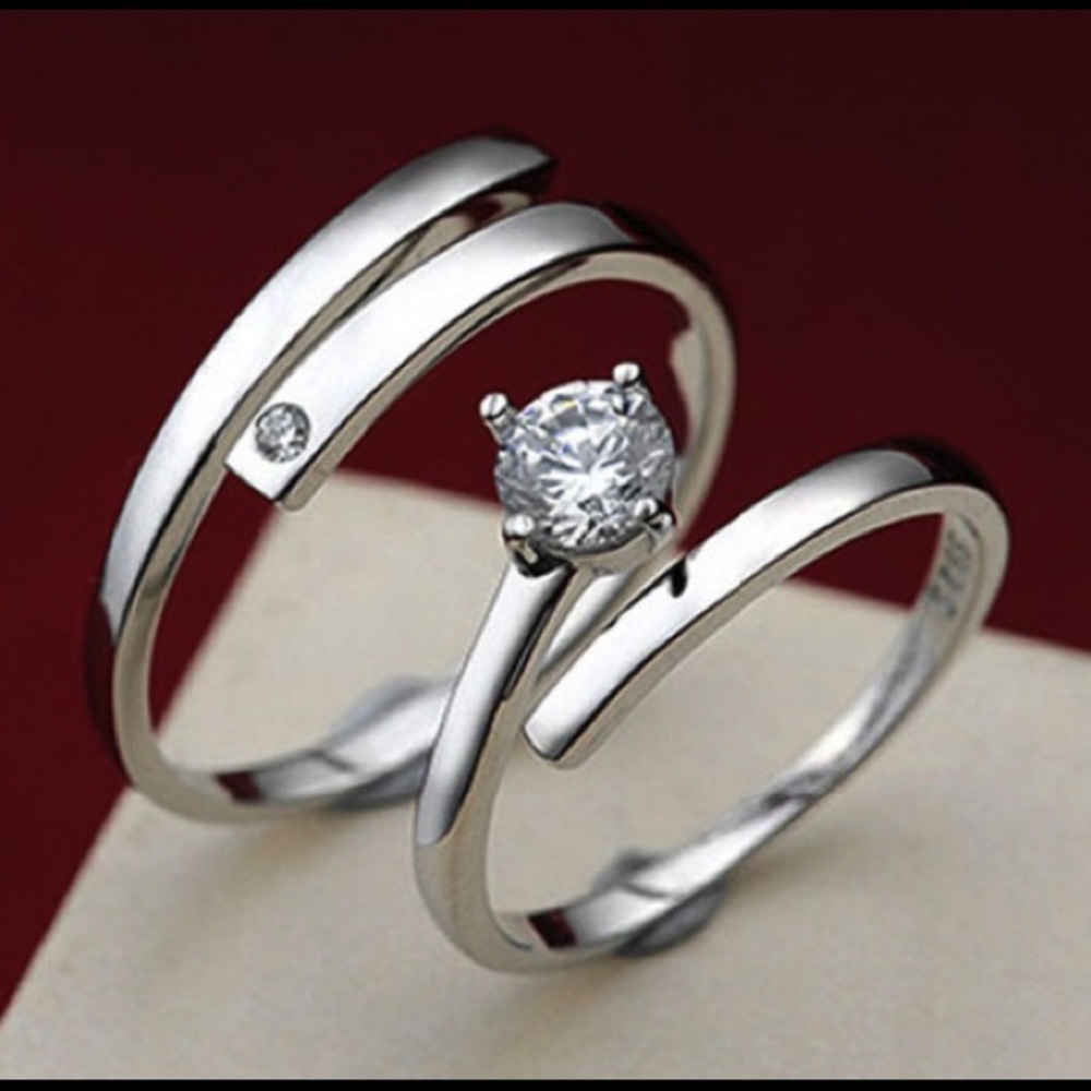 925 Sterling Silver Wedding Engagement Couple Ring