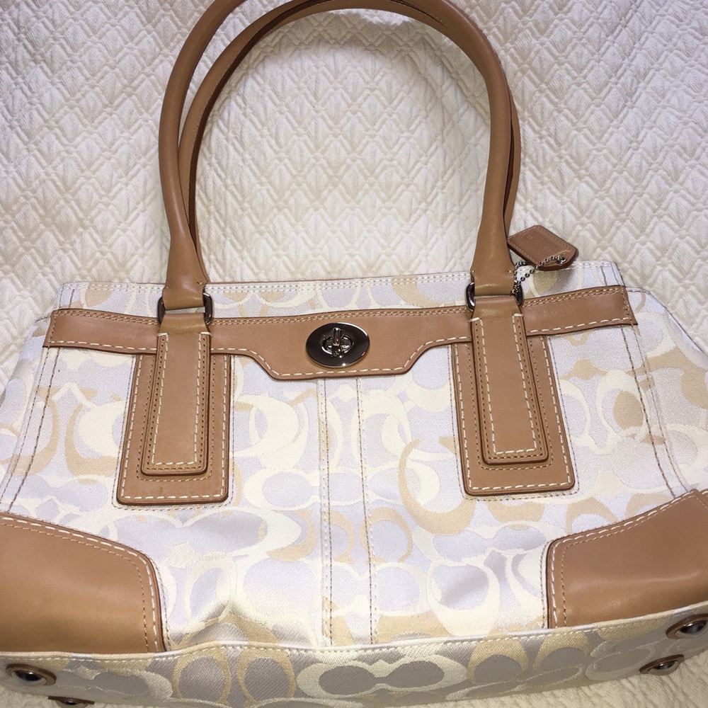 Coach satchel tan white NWOT