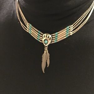Turquoise/Sterling liquid silver bear paw necklace