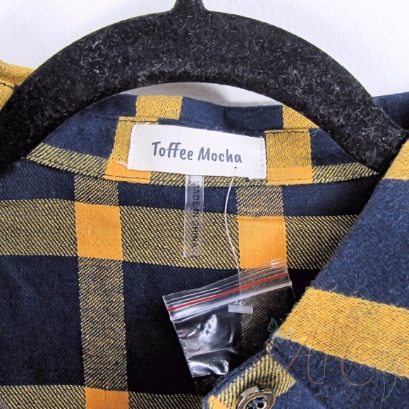 Toffee Mocha Blue and Yellow Plaid Button Up Shirt - Picture 4 of 5