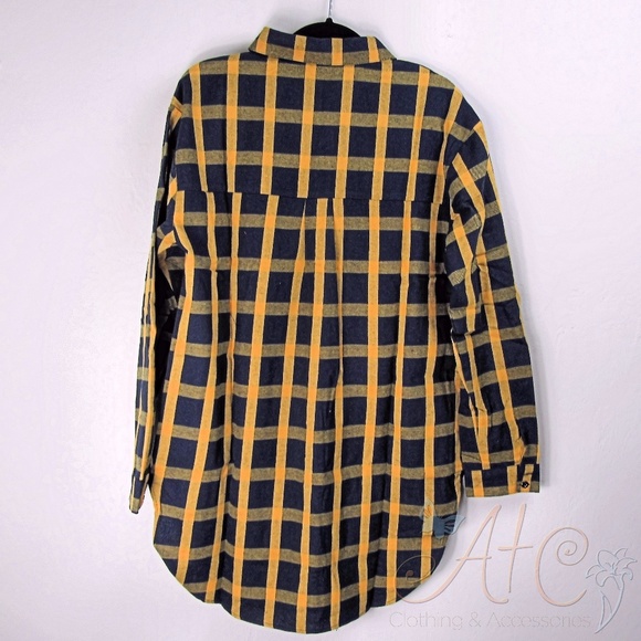 Toffee Mocha Blue and Yellow Plaid Button Up Shirt - Picture 3 of 5