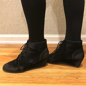 Black Wedge Lace Up Boots
