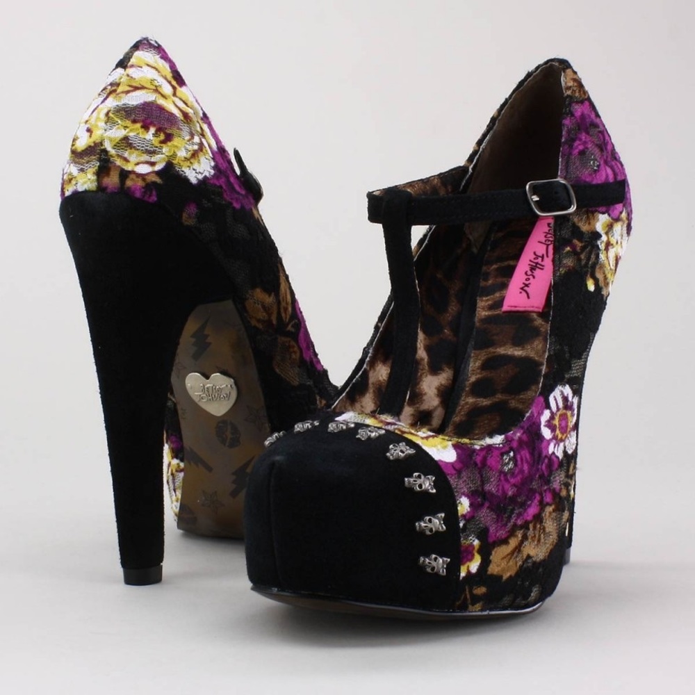 Betsey Johnson MORTICIA Floral Lace Suede Heels 10