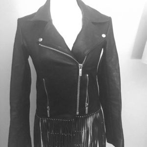 Black Nour Hammour Luxury Leather Fringe Jacket