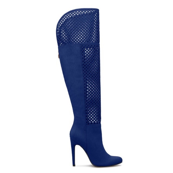 NIB Shoe Dazzle Navy Laser-cut Over The Knee Boots - Picture 5 of 8