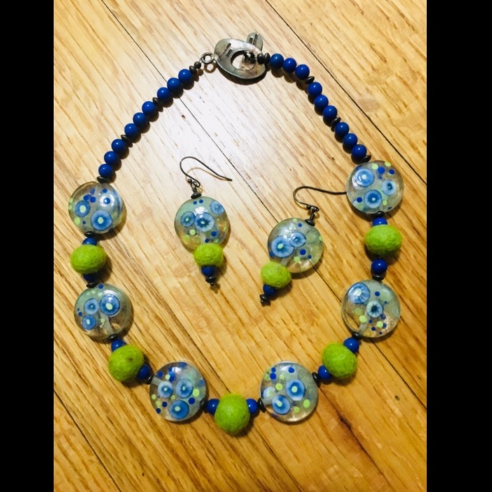 Wool and Glass Bead Necklace