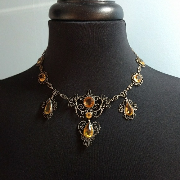 ✴️Vtg. Art Deco Filigree Czech Glass Necklace - Picture 2 of 7