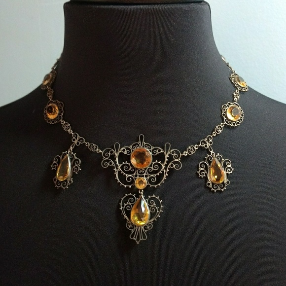 ✴️Vtg. Art Deco Filigree Czech Glass Necklace - Picture 7 of 7