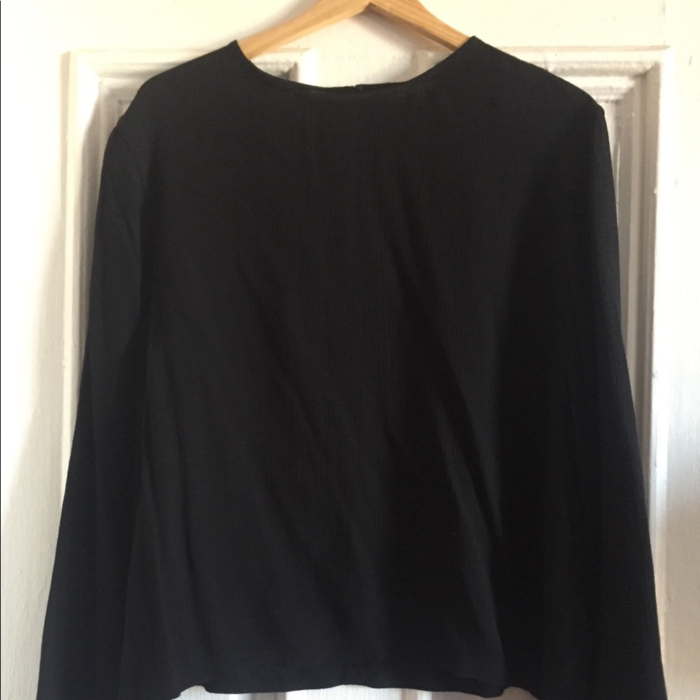 Wide sleeve Black crepe Blouse