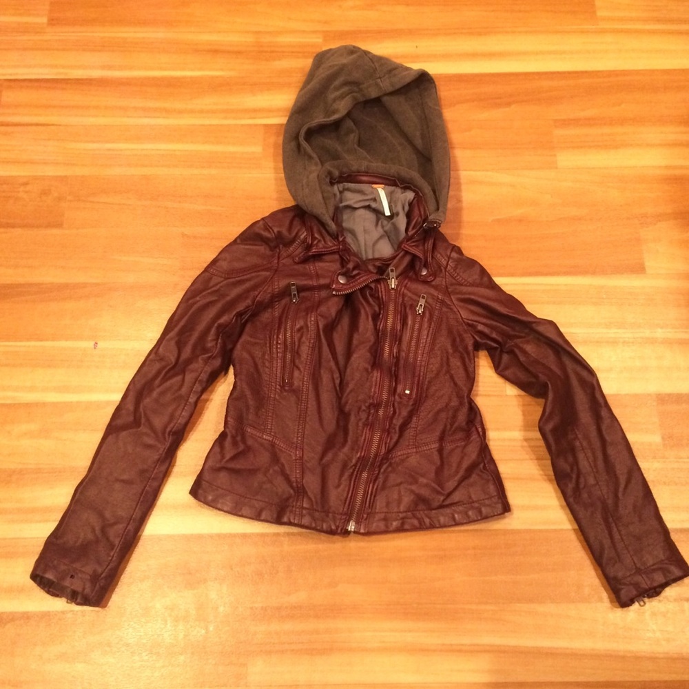 Burgundy leather zipper jacket