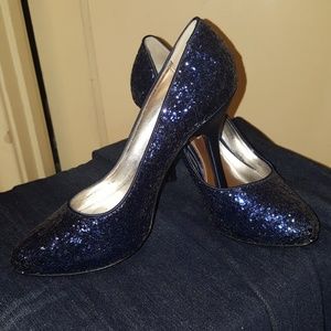 Nina New York blue glitter sequin & satin pumps