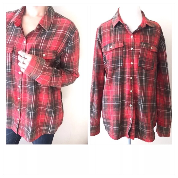 Mossimo Supply Co. Tops - Boyfriend Style Plaid Button Down Flannel Shirt