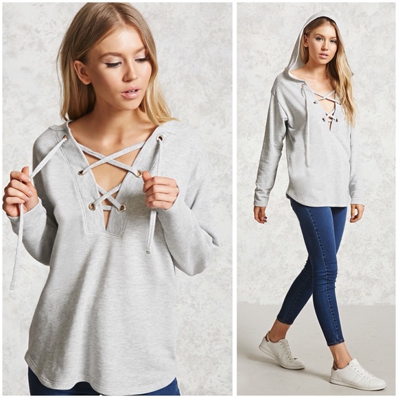 Forever 21 Tops - Forever 21 French Terry Lace Up Hoodie