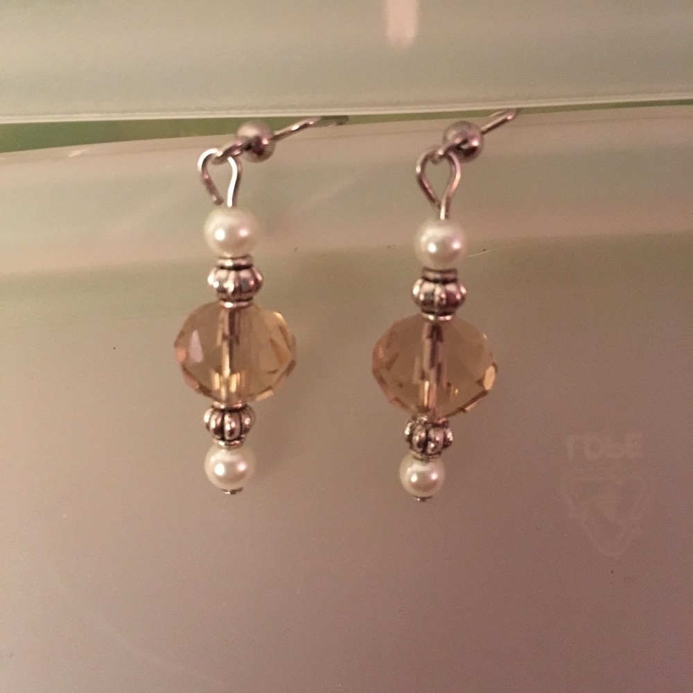 3/$10 Faux pearl, silver and pink bead earrings