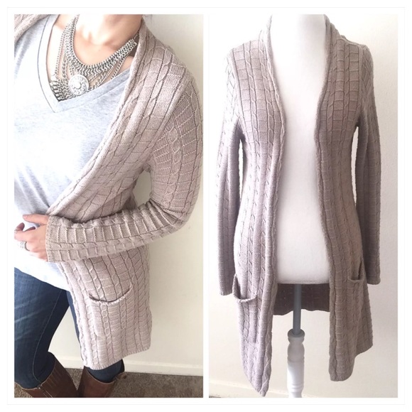 Leo & Nicole Sweaters - Leo & Nicole Long Beige Open Duster Cardigan