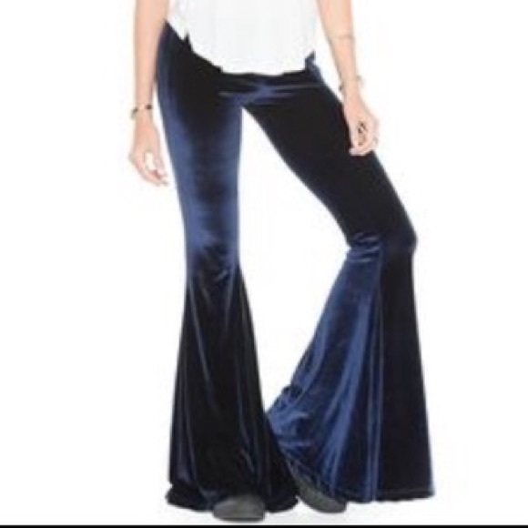 Brandy Melville Pants - Brandy Melville Royal Blue Velvet Bell Bottoms