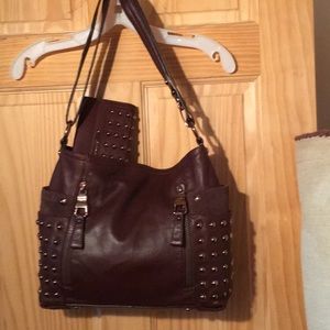 Brown leather convertible hobo w matching wallet