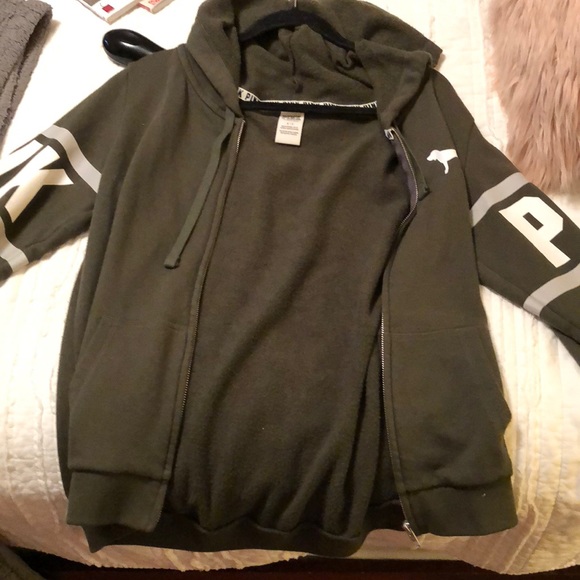 olive green pink jacket