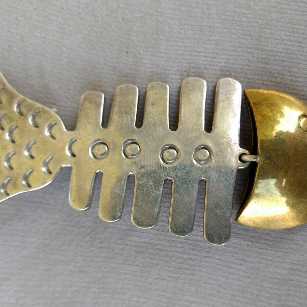 Vintage Mexico signed sterling silver & brass fish
