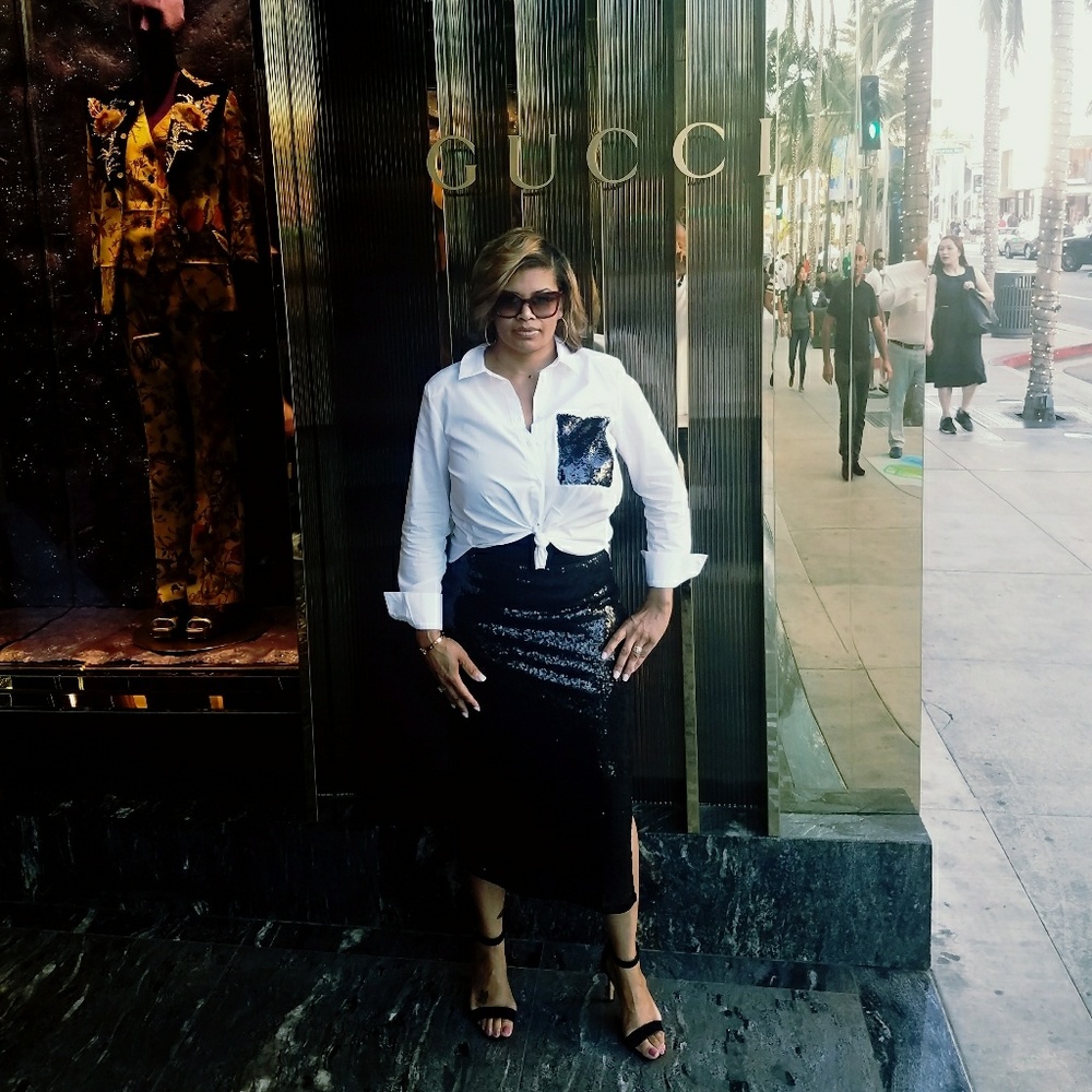 Sequin Midi Pencil Skirt with side slit