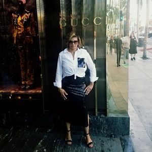 Sequin Midi Pencil Skirt with side slit