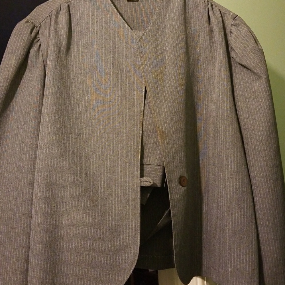 Grey stripe skirt suit