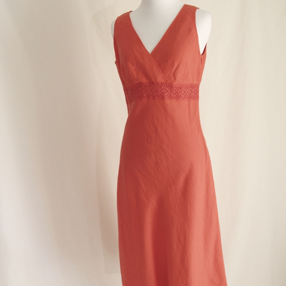 Linen Blend Dress with crochet band EUC