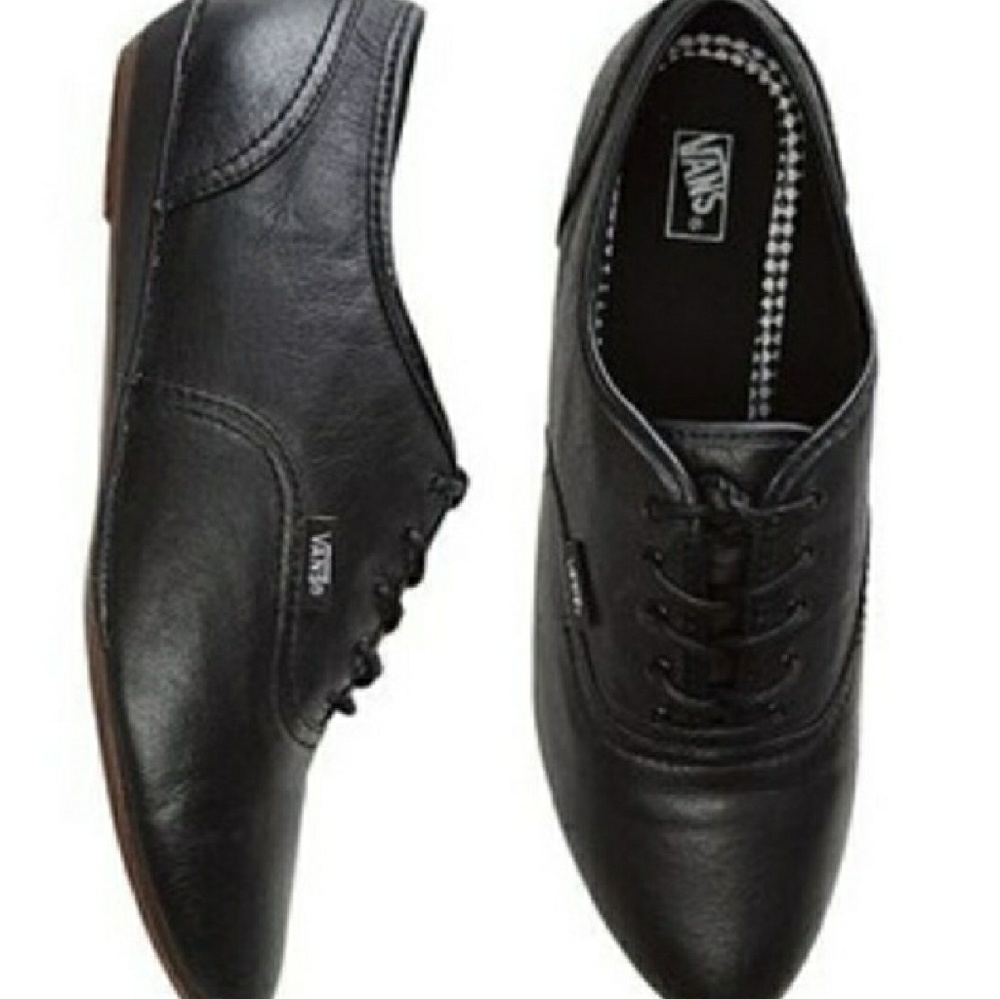 Black leather vans lace up shoes