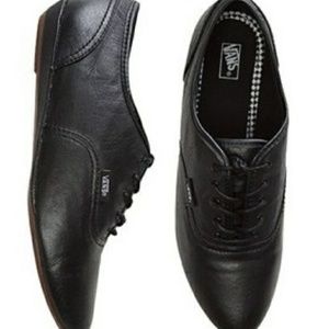 Black leather vans lace up shoes