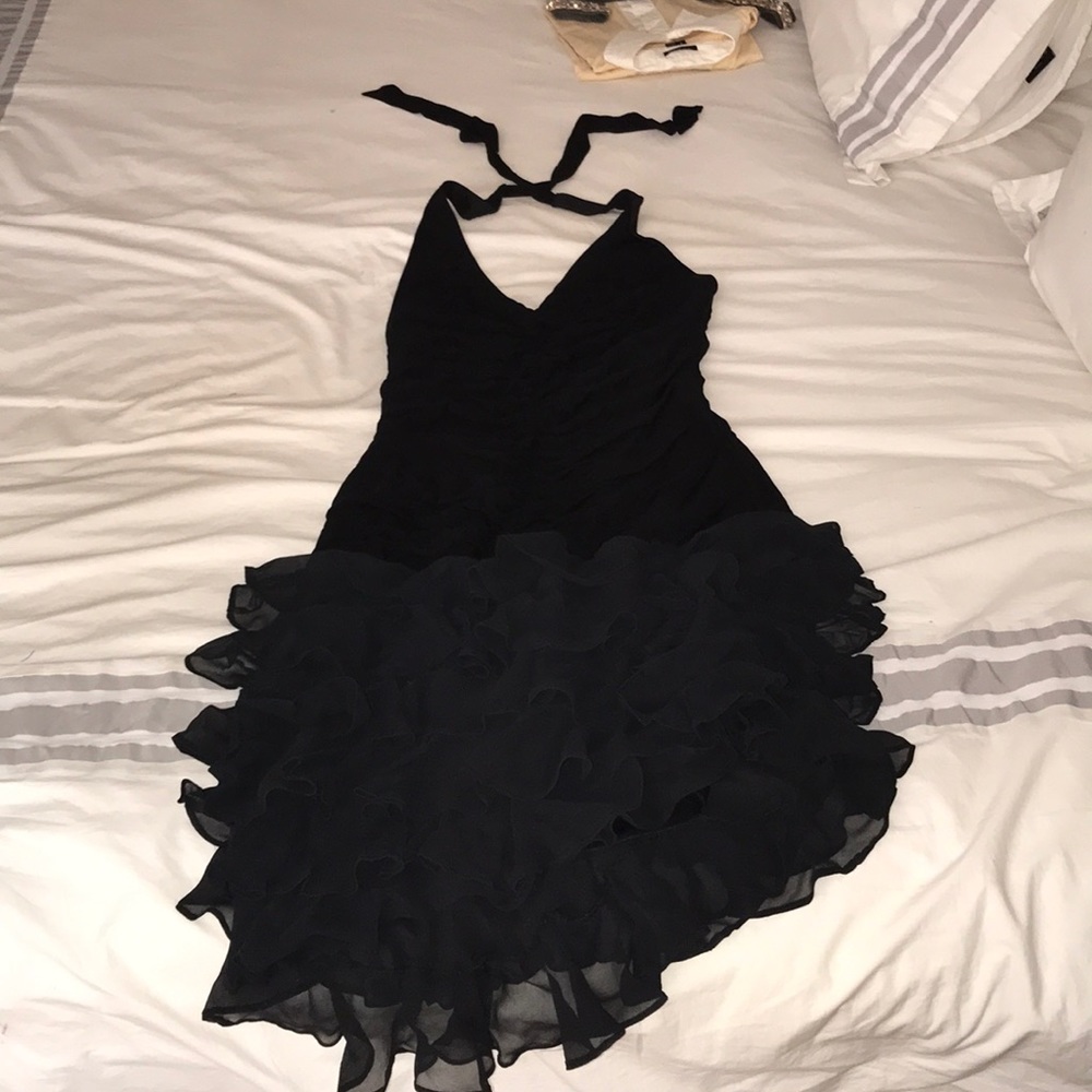 BCBG black ruffle halter dress since L