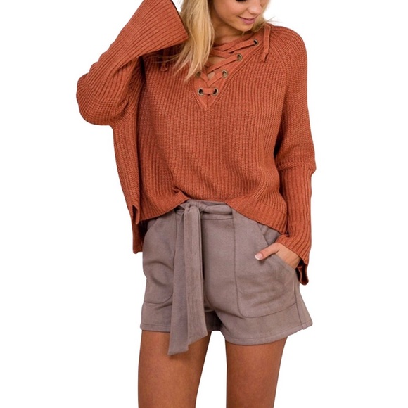 ‘Liya’ Brick Red Tie Up Sweater - Picture 2 of 4