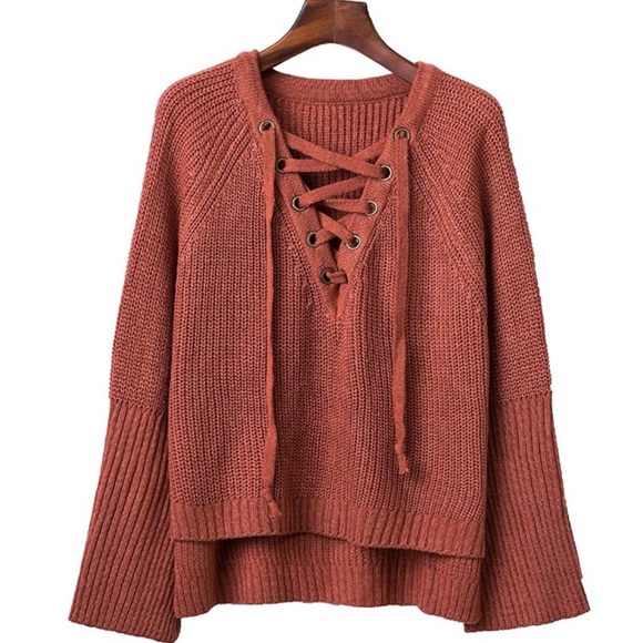 ‘Liya’ Brick Red Tie Up Sweater - Picture 3 of 4