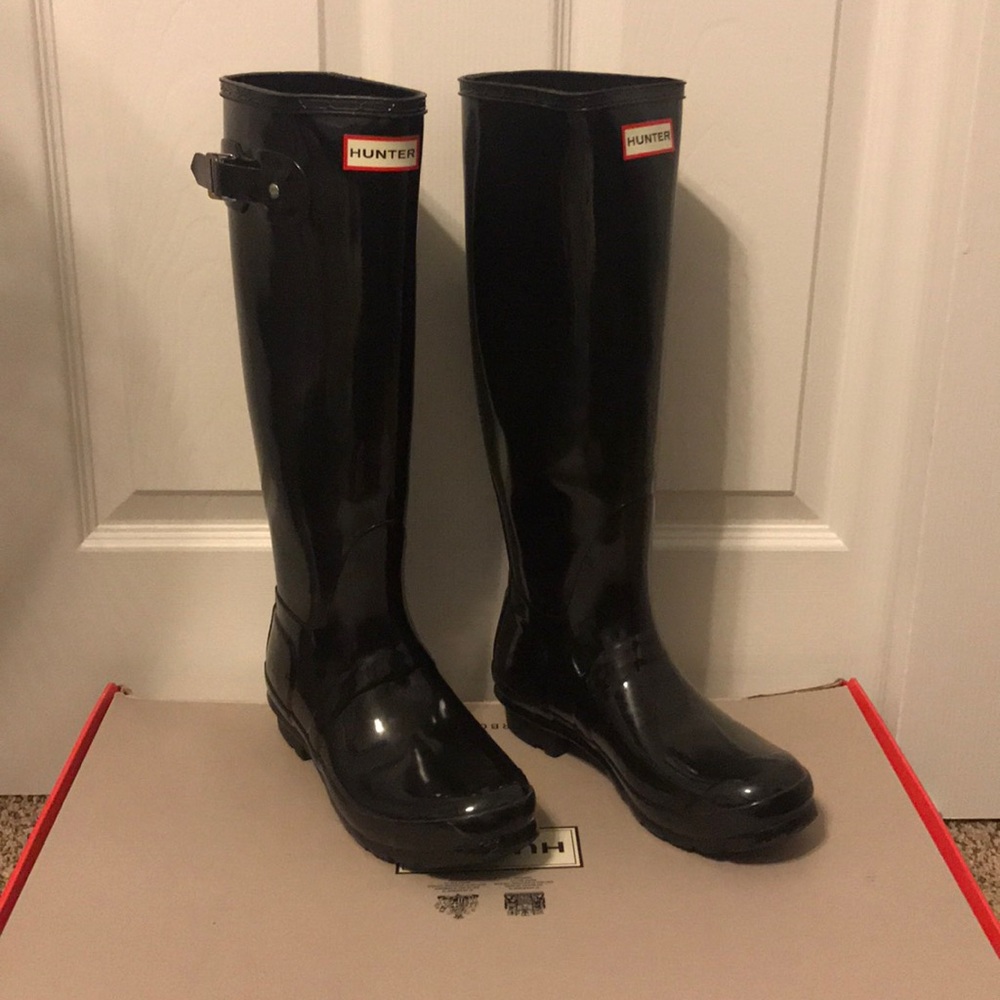 Black gloss hunter rainboots