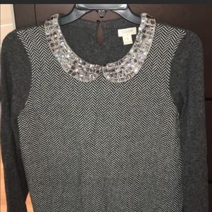 JCrew herringbone jeweled collar sweater.