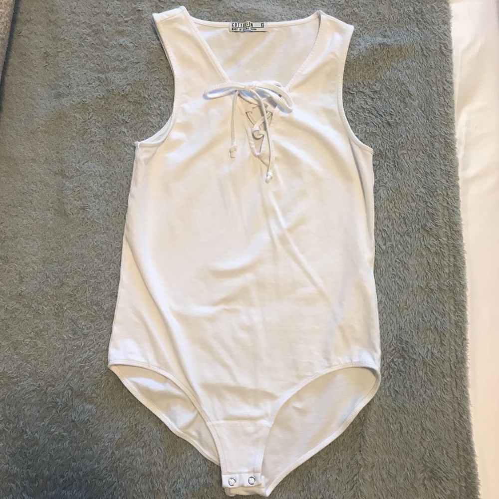 White Lace Up Bodysuit
