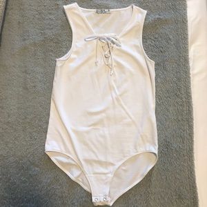 White Lace Up Bodysuit