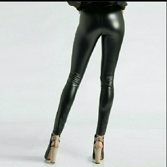 Faux Leather Split Knee Leggings - Picture 2 of 5