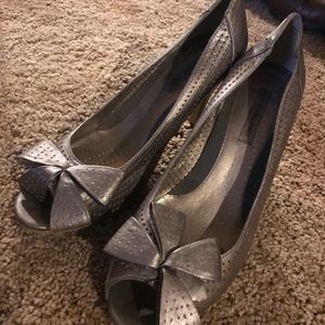Silver High Heels with bows, barely worn