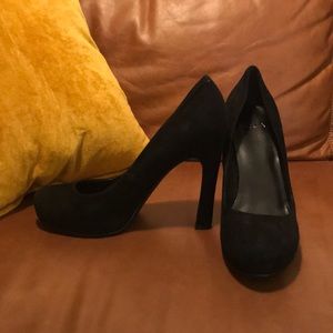 Aqua black suede heels