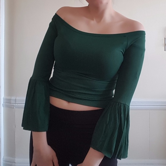 Topshop Tops - TOPSHOP Green Trumpet Sleeve Crop Blouse 6