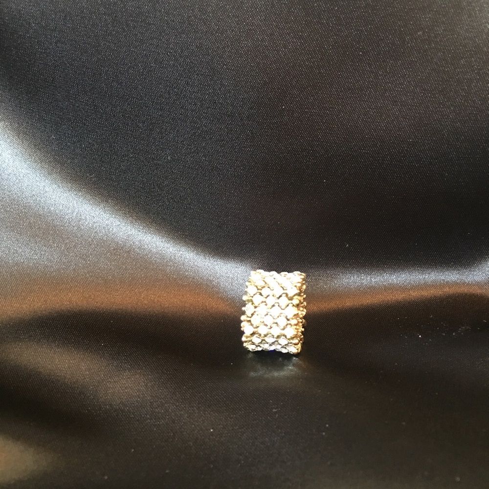 Rhinestone and gold stretchy cocktail ring