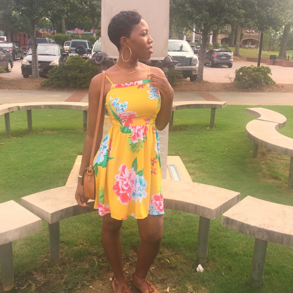 Old Navy Fit & Flare Cami Dress - Yellow Floral