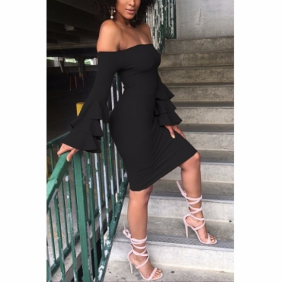 Black shoulder dress knee length NWT sizes SML XL - Picture 2 of 2