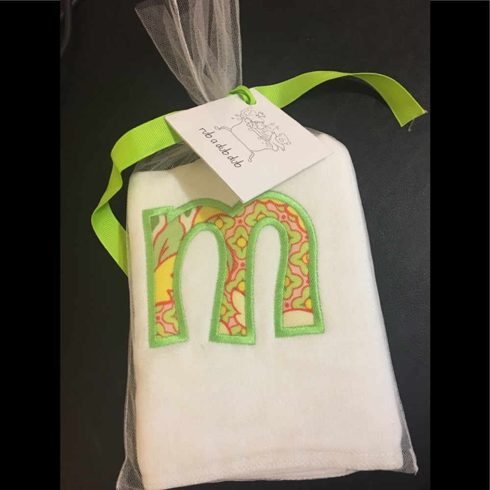 Girl’s Monogrammed M burp cloth by rub a dub dub