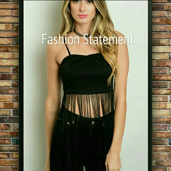 💋Black Fringed Halter top - Picture 2 of 5