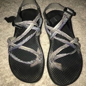 Chacos- Black, purple, and teal