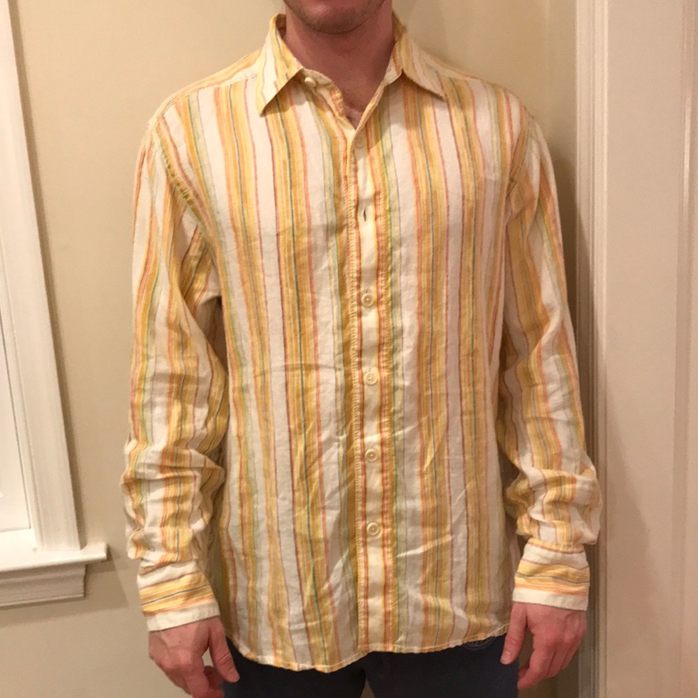 Tommy bahama linen striped button down shirt