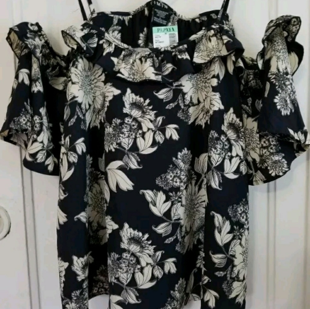 Papaya Floral Navy Blue Dressy Shirt Bare Shoulder