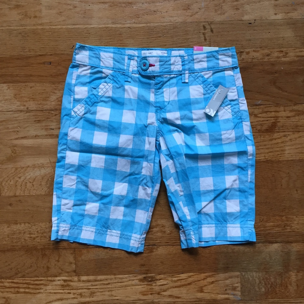 Girls Blue Plaid Bermuda Shorts