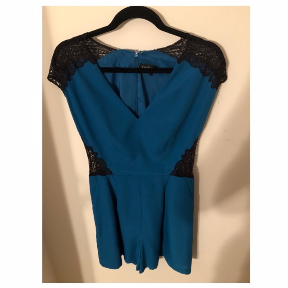 Blue and Black Lace Romper from Bebe